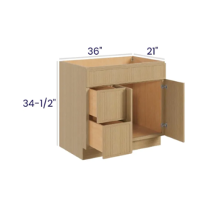 Slim White Oak - Vanity Combo - 36"Wx21"Dx34-1/2"H 2 door, 3 Drawers on Right