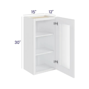 White Shaker 30″ H Single Door Wall Cabinet with Glass Door