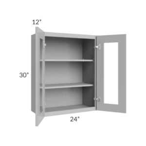 Shaker Gray 30″ H Double Door Wall Cabinet with Glass Doors