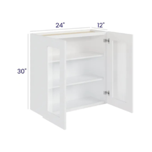 White Shaker 30″ H Double Door Wall Cabinet with Glass Doors