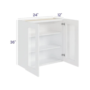 White Shaker 36″ H Double Door Wall Cabinet with Glass Doors