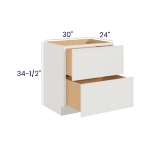 Slim Dove White - Drawer Base Cabinet - 30"W X 24"D X 34-1/2"H With 2 Drawer