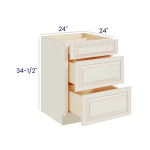 Charleston White - Drawer Base Cabinet - 24"W X 24"D X 34-1/2"H With 3 Drawer