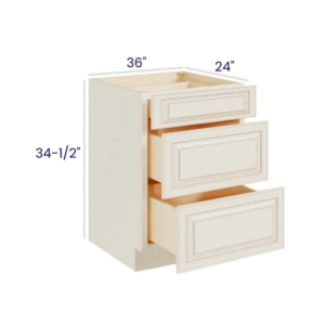 Charleston White - Drawer Base Cabinet - 36"W X 24"D X 34-1/2"H With 3 Drawer