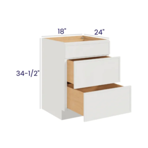 Slim Dove White - Drawer Base Cabinet - 18"W X 24"D X 34-1/2"H With 3 Drawer