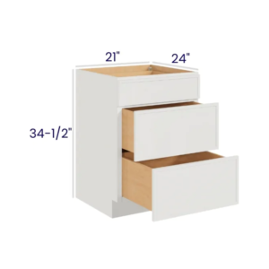 Slim Dove White - Drawer Base Cabinet - 21"W X 24"D X 34-1/2"H With 3 Drawer