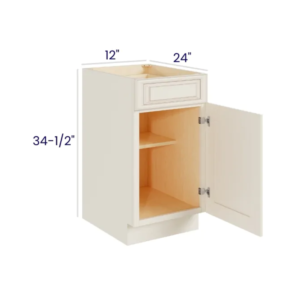 Charleston White - Base Cabinet Single Door-12"W X 24"D X 34-1/2"H With 1 Door, Drawer And Shelf