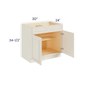 Charleston White - Base Cabinet Double Door - 30"W X 24"D X 34-1/2"H With 2 Door, 2 Drawer And 1 Shelf