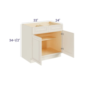 Charleston White - Base Cabinet Double Door - 33"W X 24"D X 34-1/2"H With 2 Door, 2 Drawer And 1 Shelf