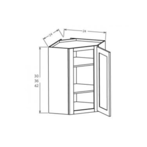 Charleston White - Diagonal Corner Wall Glass Door - 24"W X 30"H X 12"D With 1 Door And 2 Shelf *Clear Glass Included