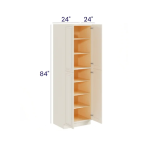 Charleston White - Utility Pantry - 24"W X 24"D X 84"H. Two Adjustable Top Shelves, Three Bottom Shelves. Note: Roll Out Shelf Kits Available.