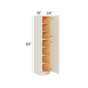 Charleston White - Utility Pantry - 18"W X 24"D X 84"H. Two Adjustable Top Shelves, Three Bottom Shelves. Note: Roll Out Shelf Kits Available.