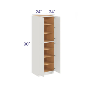 Slim Dove White - Utility Pantry - 24"W X 24"D X 90"H. Two Adjustable Top Shelves, Three Bottom Shelves. Note: Roll Out Shelf Kits Available.