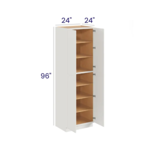 Slim Dove White - Utility Pantry - 24"W X 24"D X 96"H. Two Adjustable Top Shelves, Three Bottom Shelves. Note: Roll Out Shelf Kits Available.