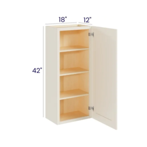 Charleston White - Wall Cabinet Single Door - 18"W X 42"H X 12"D With 1 Door And 3 Shelf