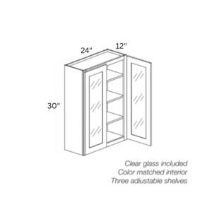 Charleston White - Wall cabinet Double Glass door - 24"W X 30"H X 12"D-2D-2S *Clear Glass Included
