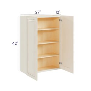 Charleston White - Wall Cabinet Double Door - 27"W X 42"H X 12"D With 2 Door And 3 Shelf