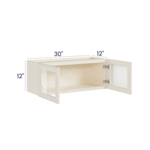 Charleston White - Wall cabinet Double Glass door - 30"W X 12"H X 12"D *Clear Glass Included
