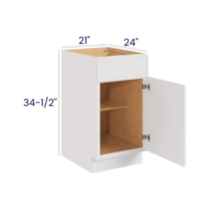 Slim Dove White - Base Cabinet - 21"W x 34-1/2"H x 24"D - 1D, 1DRW, 1S