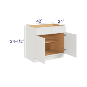 Slim Dove White - Base Cabinet Double Door - 42"W X 24"D X 34-1/2"H With 2 Door, 2 Drawer And 1 Shelf