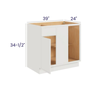 Slim Dove White - Blind Base Corner Cabinet - 30"W X 24"D X 34-1/2"H With 1 Door, Drawer And Shelf - Install Range 39" - 42"