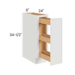 Slim Dove White - Spice Pull Base Cabinet - 6"W X 34-1/2"H X 24"D