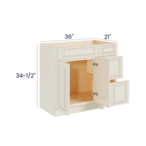 Charleston White - Vanity Combo - 36"Wx21"Dx34-1/2"H 2 door, 3 Drawers on Right