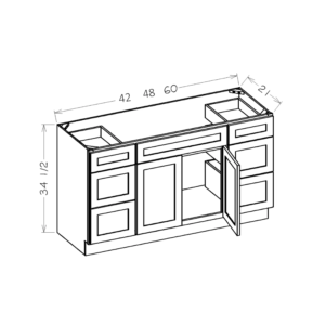 Charleston White - Vanity Sink Drawer Base Cabinet - 48"W x 34-1/2"H x 21"D - 3 Left Drawers , 1 False Drawer Front , 3 Right Drawers, 2 Doors